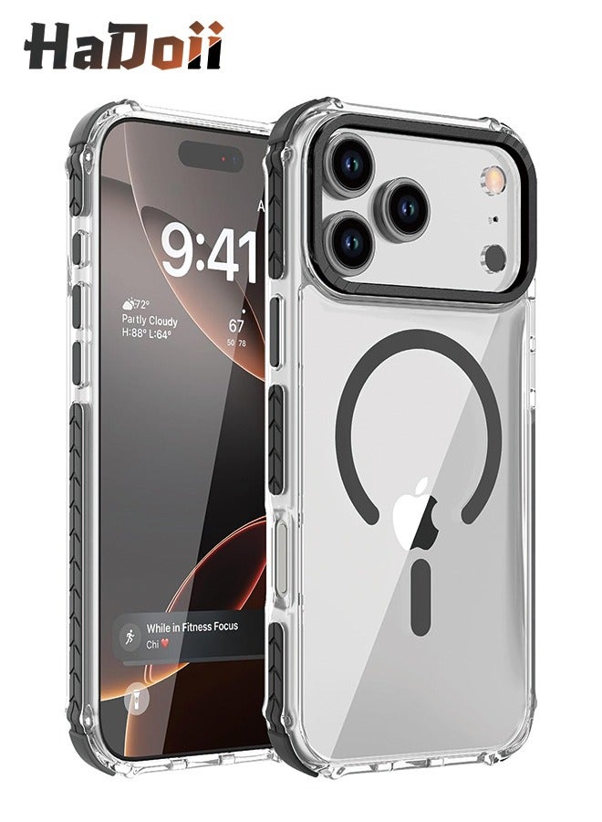 HaDoii Strong Magnetic Case for iPhone 17 Pro Max 6.9-Inch,[Compatible with Magsafe] [Aluminum Camera Frame] Clear Slim Shockproof Protective Phone Cover-Transparent+Black - Image 1